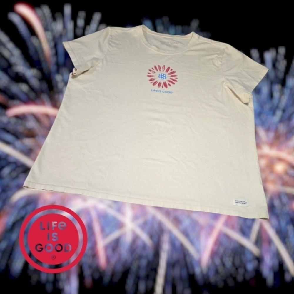Life is Good Women's Americana Daisy Short-sleeve Crusher-Lite Tee‎ Cream XXL